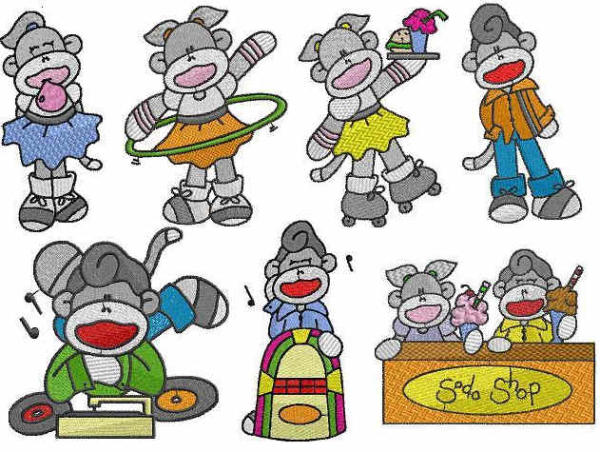 Fifties Sock Monkey Embroidery Designs
