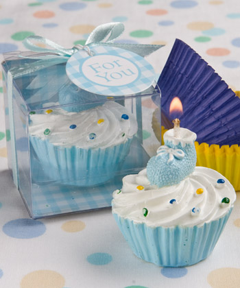Blue bootie cupcake candle