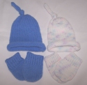 Premature Baby Mittens & Rolled Rim Hat With Topknot