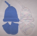 Premature Baby Mittens & Rolled Rim Hat With Topknot
